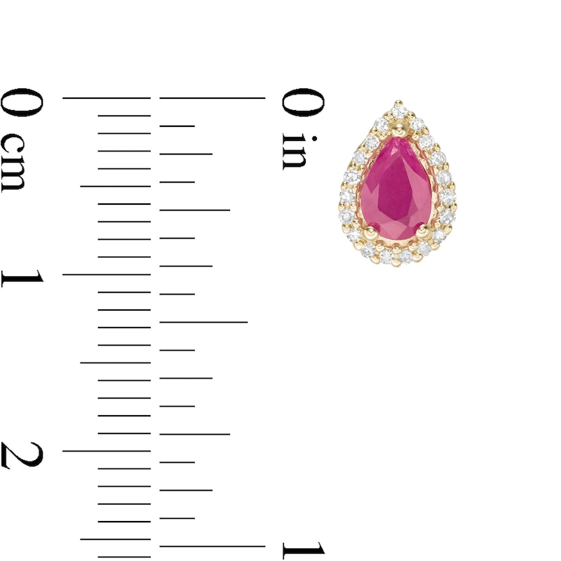 Main Image 3 of Pear-Shaped Ruby and 1/8 CT. T.W. Diamond Frame Stud Earrings in 10K Gold