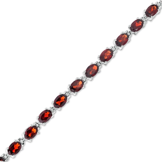 Sideways Oval Garnet Tennis Bracelet in Sterling Silver - 7.25"