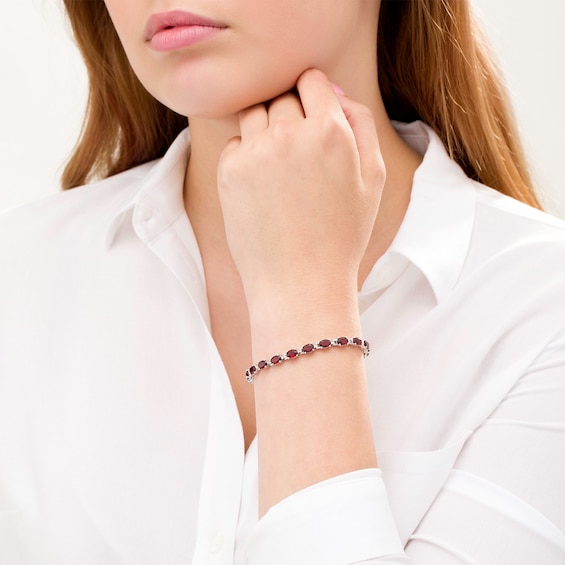 Sideways Oval Garnet Tennis Bracelet in Sterling Silver - 7.25"