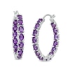 Thumbnail Image 0 of Oval Amethyst Lined Inside-Out Hoop Earrings in Sterling Silver