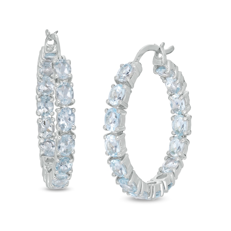 Main Image 1 of Oval Blue Topaz Inside-Out Hoop Earrings in Sterling Silver
