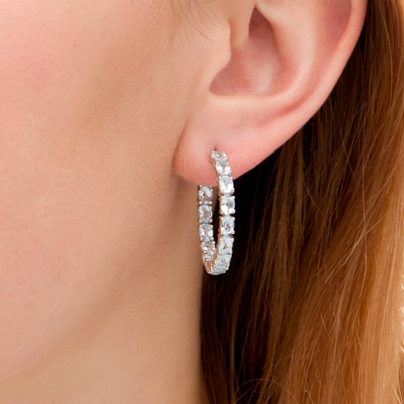Main Image 2 of Oval Blue Topaz Inside-Out Hoop Earrings in Sterling Silver
