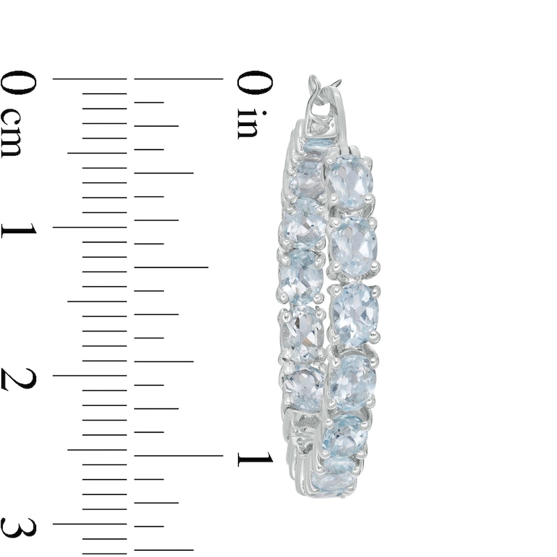 Main Image 3 of Oval Blue Topaz Inside-Out Hoop Earrings in Sterling Silver