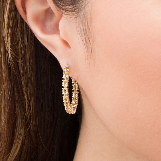 Oval Citrine Inside-Out Hoop Earrings in Sterling Silver