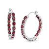 Thumbnail Image 1 of Oval Garnet Inside-Out Hoop Earrings in Sterling Silver