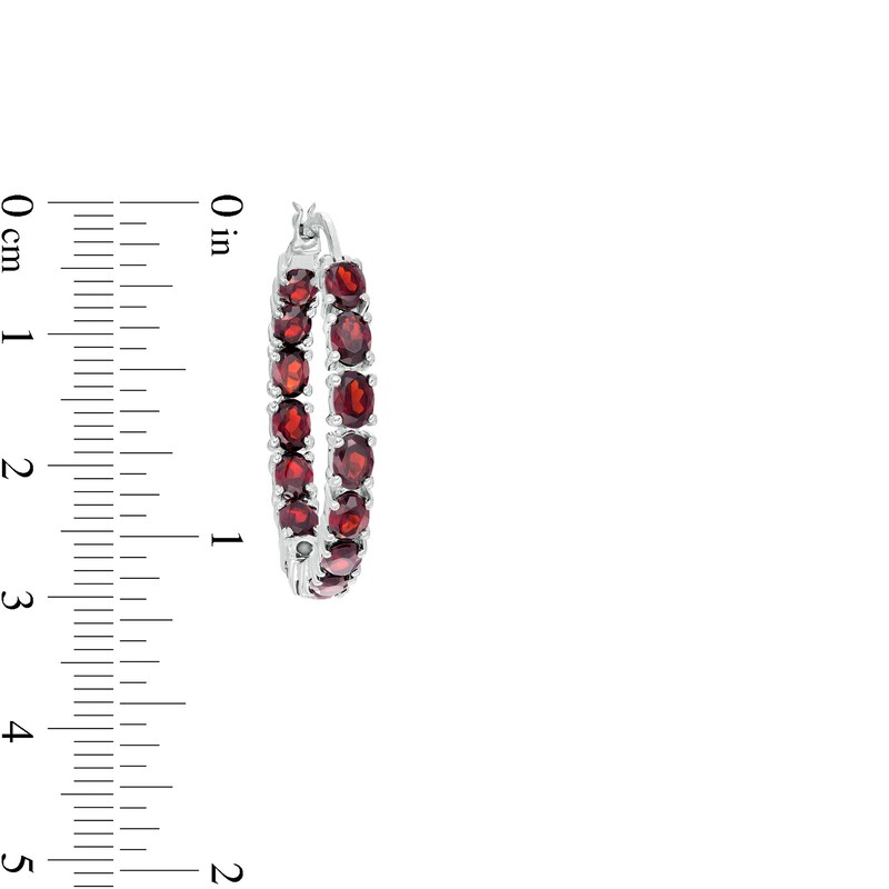 Main Image 3 of Oval Garnet Inside-Out Hoop Earrings in Sterling Silver