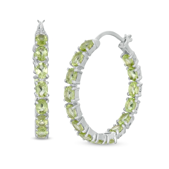 Oval Peridot Inside-Out Hoop Earrings in Sterling Silver