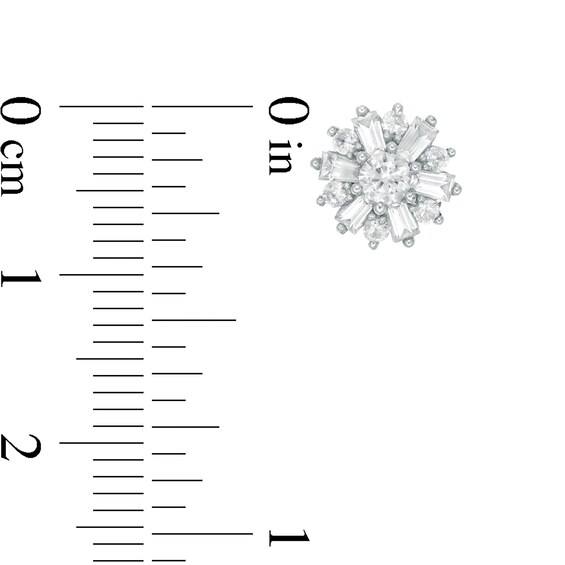 Lab-Created Baguette and Round White Sapphire Starburst Pendant and Stud Earrings Set in Sterling Silver