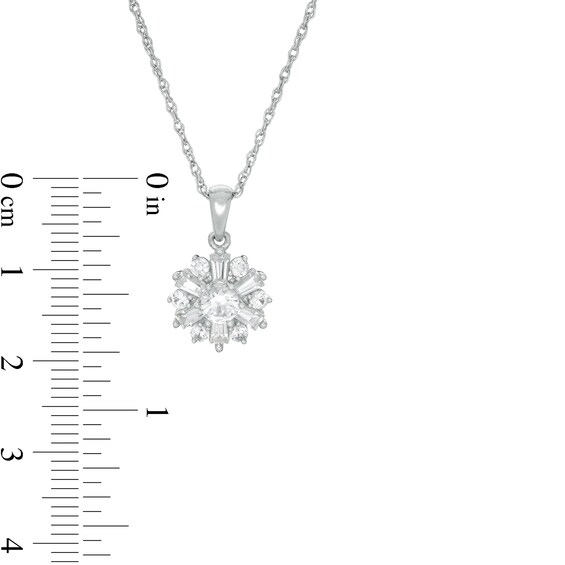 Lab-Created Baguette and Round White Sapphire Starburst Pendant and Stud Earrings Set in Sterling Silver