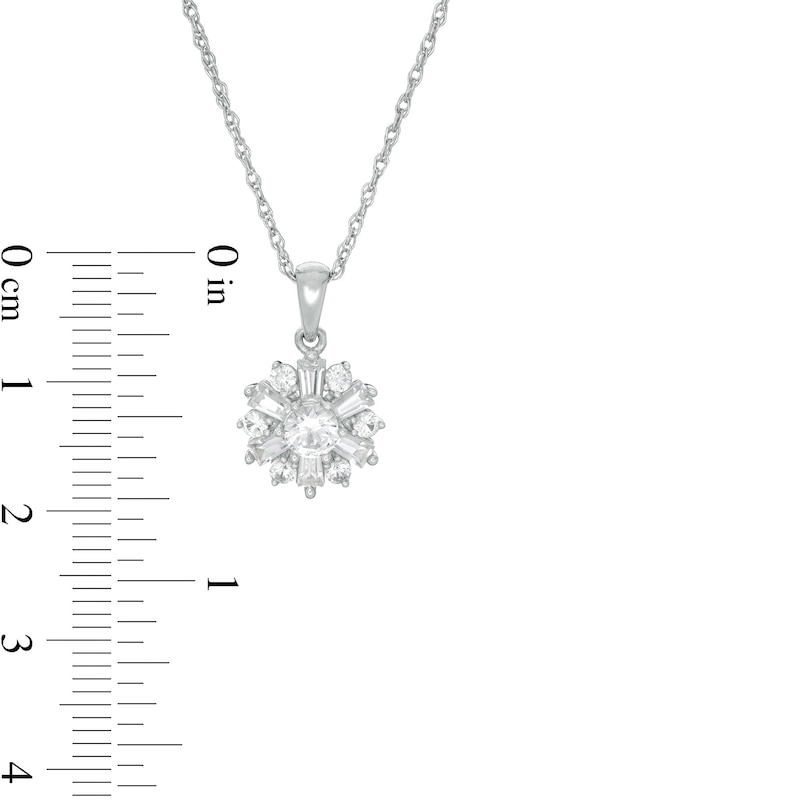 Lab-Created Baguette and Round White Sapphire Starburst Pendant and Stud Earrings Set in Sterling Silver