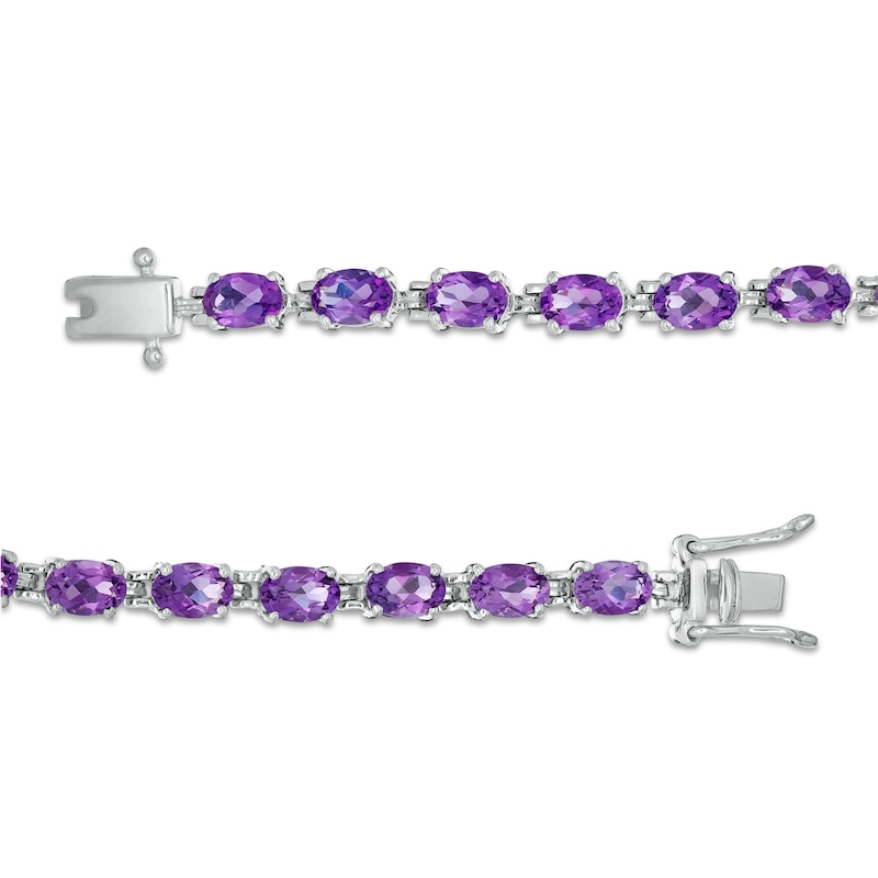 Sideways Oval Amethyst Tennis Bracelet in Sterling Silver - 7.25"