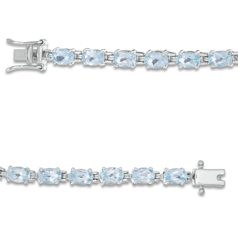 Sideways Oval Blue Topaz Tennis Bracelet in Sterling Silver - 7.5"