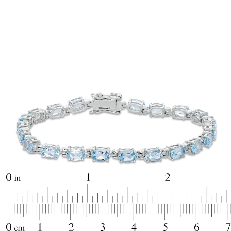 Sideways Oval Blue Topaz Tennis Bracelet in Sterling Silver - 7.5"