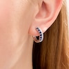 Thumbnail Image 2 of Lab-Created Blue and White Sapphire Double Row Hoop Earrings in Sterling Silver