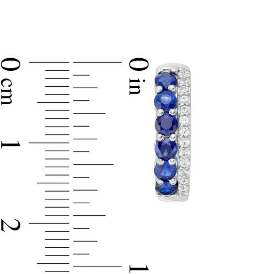 Lab-Created Blue and White Sapphire Double Row Hoop Earrings in Sterling Silver