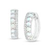 Thumbnail Image 1 of Lab-Created Opal and White Sapphire Double Row Hoop Earrings in Sterling Silver