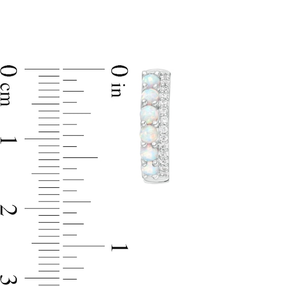 Lab-Created Opal and White Sapphire Double Row Hoop Earrings in Sterling Silver