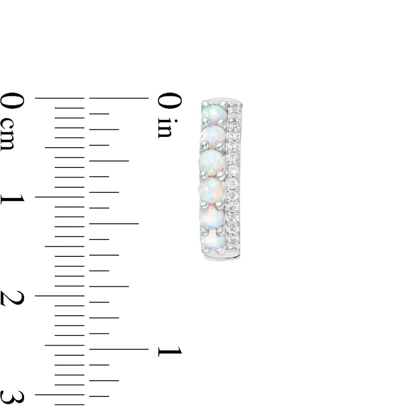 Main Image 3 of Lab-Created Opal and White Sapphire Double Row Hoop Earrings in Sterling Silver