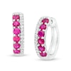 Thumbnail Image 1 of Lab-Created Ruby and White Sapphire Double Row Hoop Earrings in Sterling Silver
