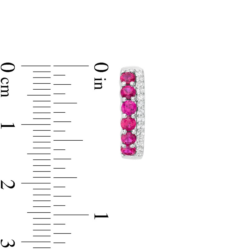 Main Image 3 of Lab-Created Ruby and White Sapphire Double Row Hoop Earrings in Sterling Silver