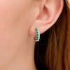 Thumbnail Image 2 of Lab-Created Emerald and White Sapphire Double Row Hoop Earrings in Sterling Silver