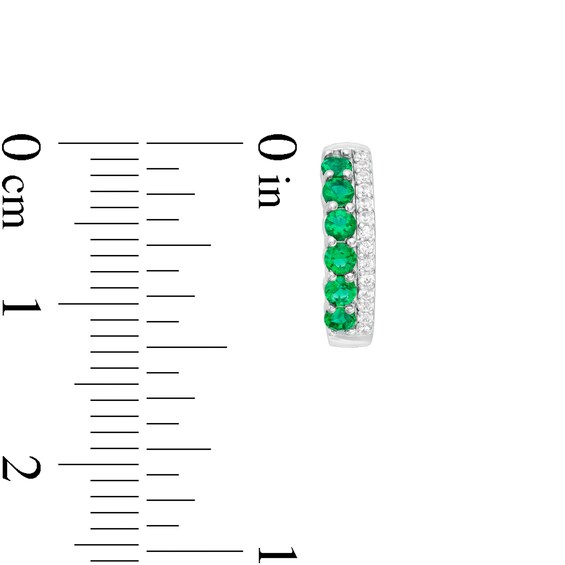 Lab-Created Emerald and White Sapphire Double Row Hoop Earrings in Sterling Silver