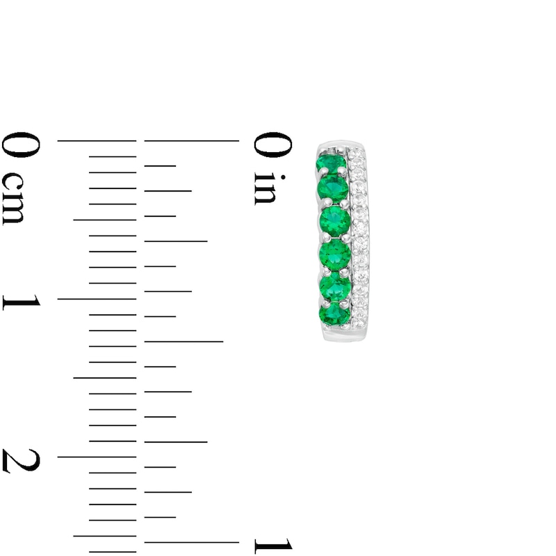 Main Image 3 of Lab-Created Emerald and White Sapphire Double Row Hoop Earrings in Sterling Silver