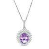 Thumbnail Image 1 of Oval Amethyst and White Topaz Starburst Double Frame Pendant in Sterling Silver