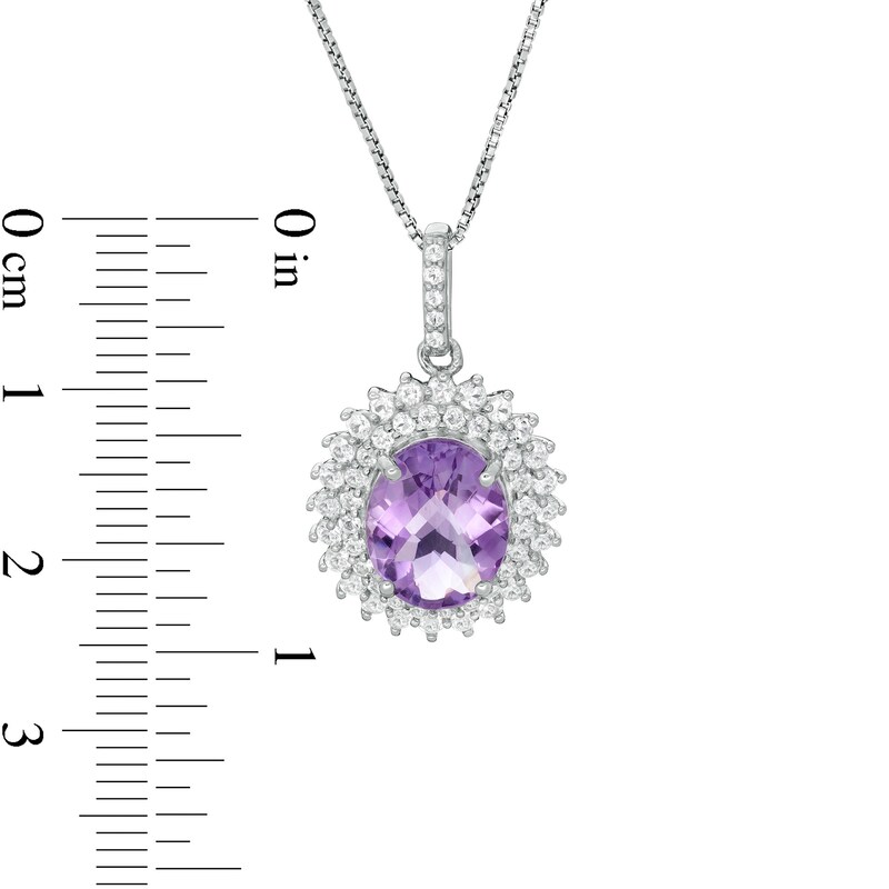 Main Image 3 of Oval Amethyst and White Topaz Starburst Double Frame Pendant in Sterling Silver
