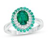 Thumbnail Image 1 of Oval Lab-Created Emerald and White Sapphire Double Frame Ring in Sterling Silver