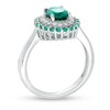 Thumbnail Image 3 of Oval Lab-Created Emerald and White Sapphire Double Frame Ring in Sterling Silver