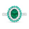 Thumbnail Image 4 of Oval Lab-Created Emerald and White Sapphire Double Frame Ring in Sterling Silver