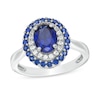 Thumbnail Image 0 of Oval Lab-Created Blue and White Sapphire Double Frame Ring in Sterling Silver