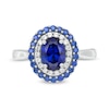 Thumbnail Image 3 of Oval Lab-Created Blue and White Sapphire Double Frame Ring in Sterling Silver