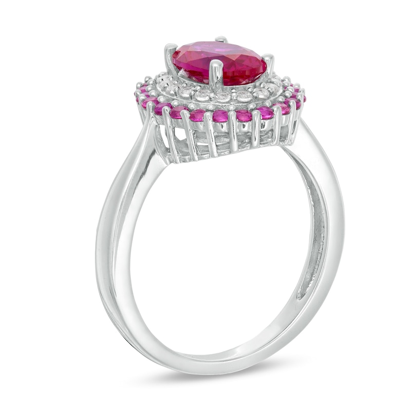 Main Image 3 of Oval Lab-Created Ruby and White Sapphire Double Frame Ring in Sterling Silver