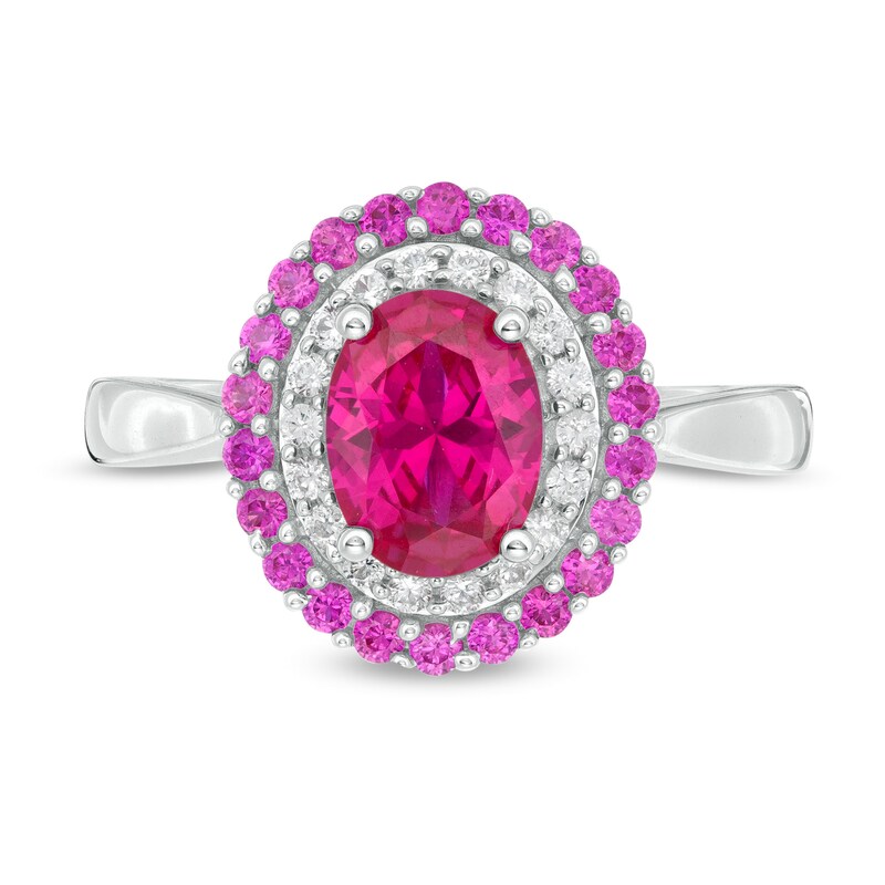 Main Image 4 of Oval Lab-Created Ruby and White Sapphire Double Frame Ring in Sterling Silver