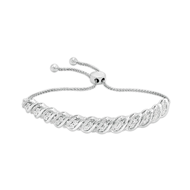 1/2 CT. T.W. Diamond Wave Bolo Bracelet in Sterling Silver - 9.5"