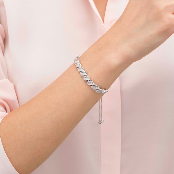 1/2 CT. T.w. Diamond Wave Bolo Bracelet in Sterling Silver - 9.5"