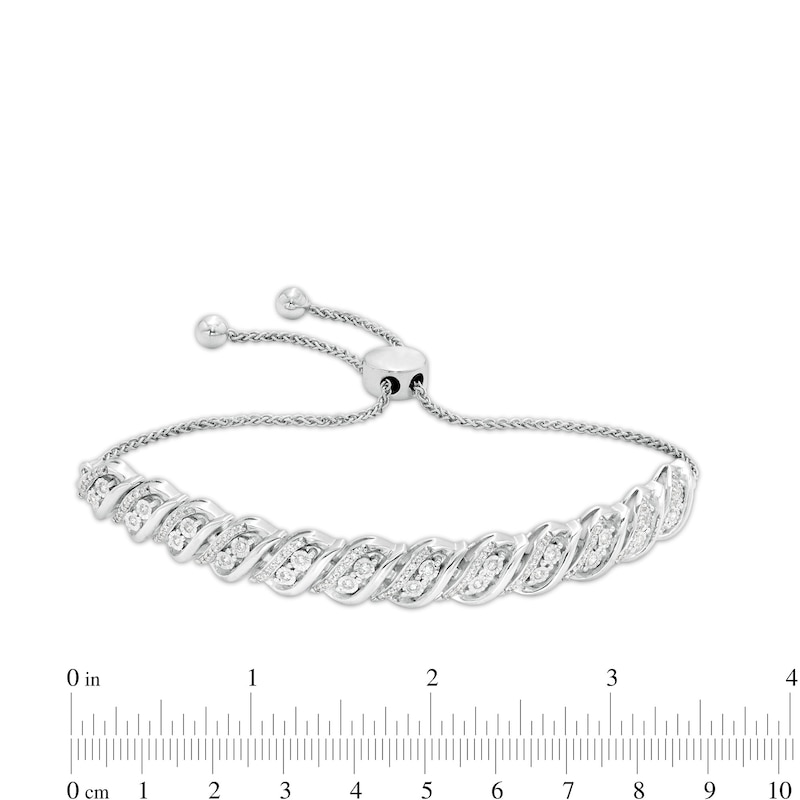 1/2 CT. T.W. Diamond Wave Bolo Bracelet in Sterling Silver - 9.5"