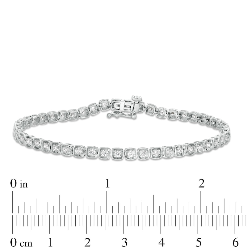 Main Image 4 of 1 CT. T.W. Diamond Cushion Frame Tennis Bracelet in 10K White Gold