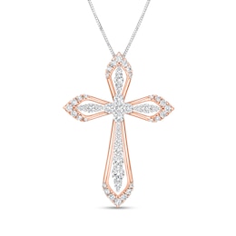 3/4 CT. T.W. Diamond Flared Cross Pendant in 10K Two-Tone Gold