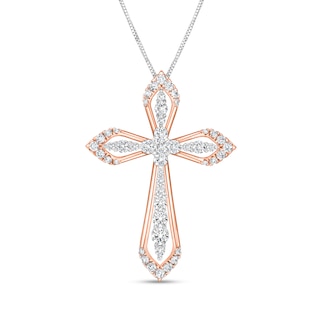 3/4 CT. T.W. Diamond Flared Cross Pendant in 10K Two-Tone Gold