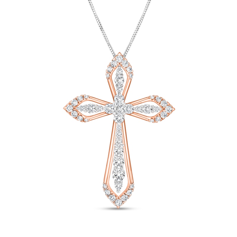 Main Image 1 of 3/4 CT. T.W. Diamond Flared Cross Pendant in 10K Two-Tone Gold