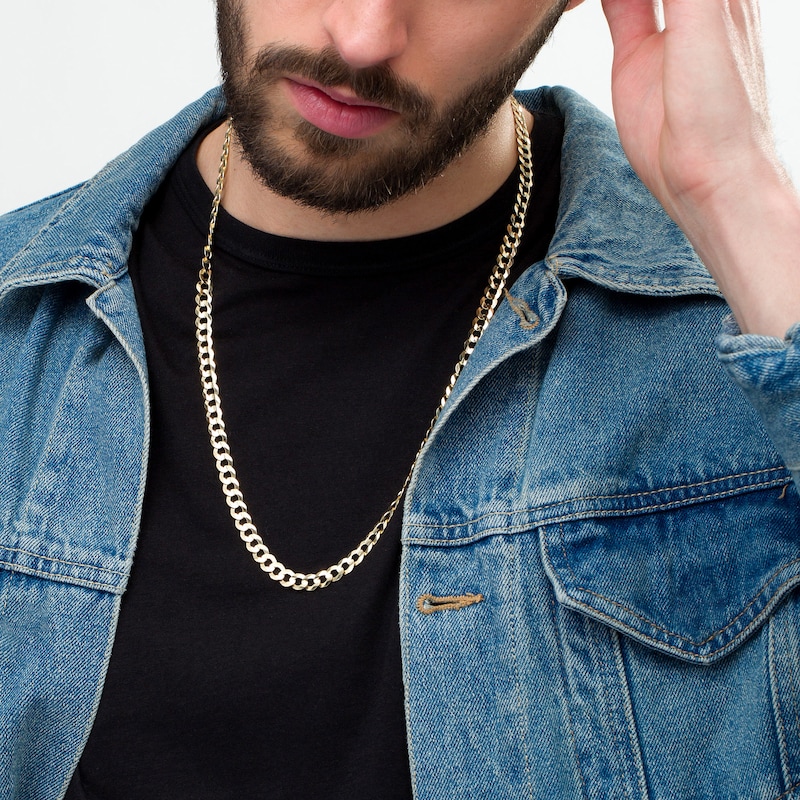 Main Image 2 of Made in Italy Mens's 7.0mm Curb Chain Necklace in 10K Gold - 26"