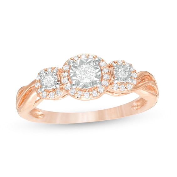 1/4 CT. T.w. Diamond Past Present Future® Frame Twist Engagement Ring in 10K Rose Gold