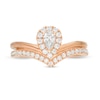 Thumbnail Image 4 of 1/2 CT. T.W. Pear-Shaped Diamond Frame Chevron Bridal Set in 14K Rose Gold