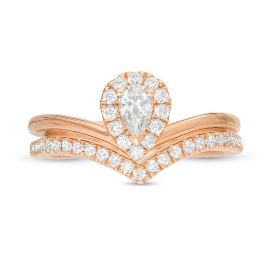 1/2 CT. T.w. Pear-Shaped Diamond Frame Chevron Bridal Set in 14K Rose Gold