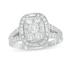 Thumbnail Image 1 of 1-1/4 CT. T.W. Composite Diamond Cushion Frame Split Shank Engagement Ring in 14K White Gold