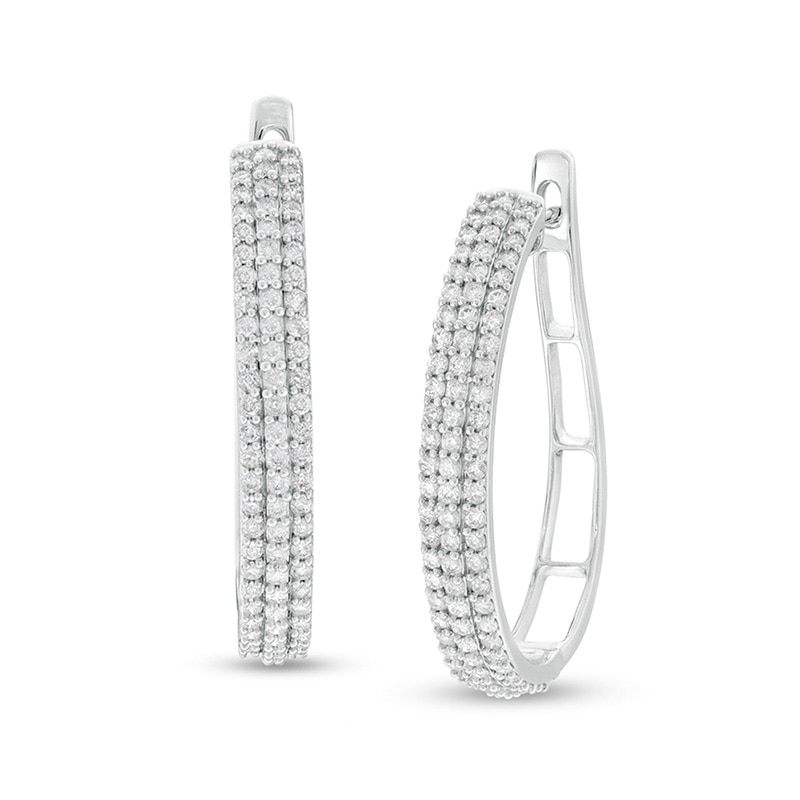 Main Image 1 of 1 CT. T.W. Diamond Multi-Row Hoop Earrings in 10K White Gold