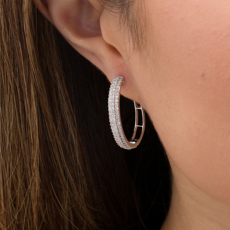 Main Image 2 of 1 CT. T.W. Diamond Multi-Row Hoop Earrings in 10K White Gold